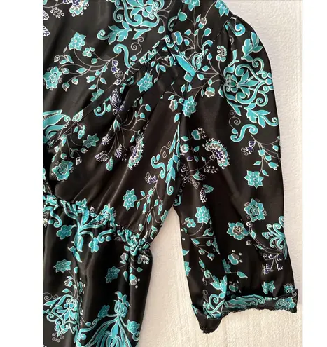 Jonathan Martin B Smart Y2K Plunging Neck Slip Dress 14 Fairy 90s Blue Floral Silk Like Babydoll