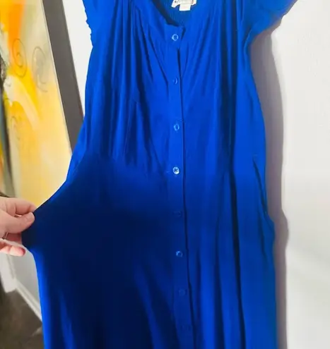 Yumi Kim Mercer Street Button Down Royal Blue Smocked Back Midi Dress size M