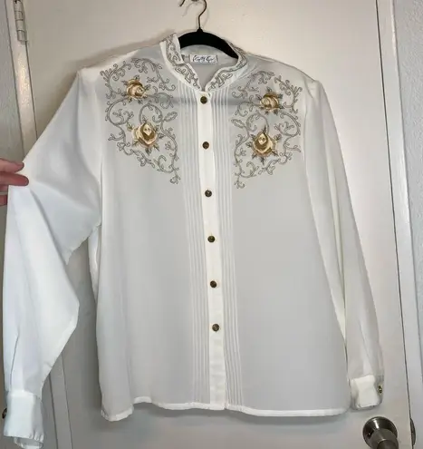 American Vintage Vintage Victorian Cottagecore boho romantic Embroidered White Rosebud blouse 14