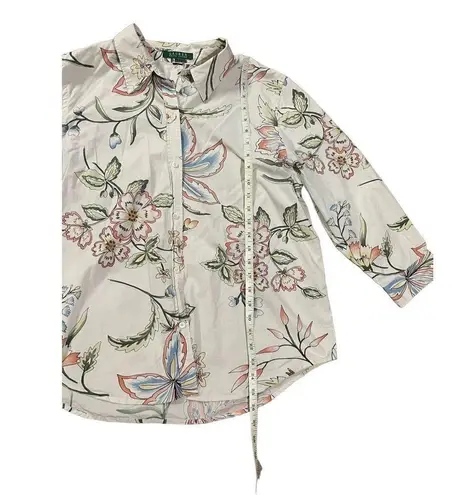 Ralph Lauren Women Spring Floral Print Beige Button Down Shirt Sz XL Pink