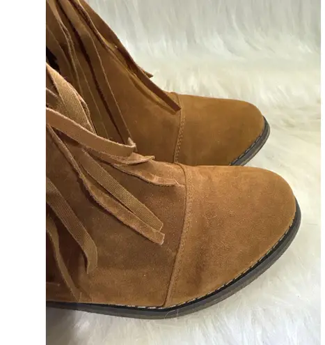 breckelle's Fringe Ankle Boots Brown Suede Western Style Booties Women's Shoes