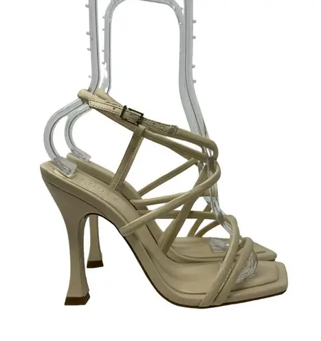 Schutz New Lovi Leather Square Toe Sandals Heels Neutral Cream Tan Size 8