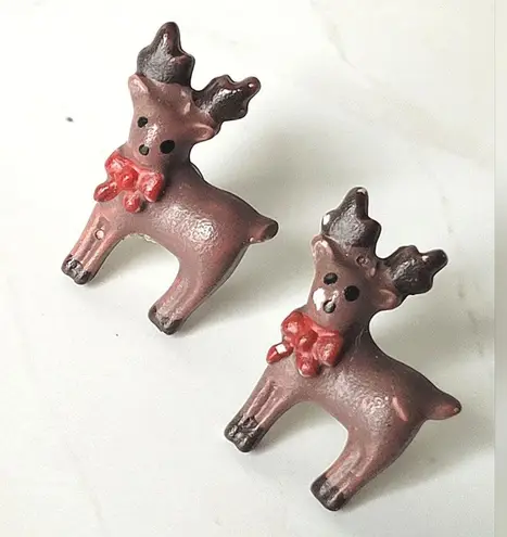 Vintage Christmas Holiday Reindeer Post Pierced Earrings Stocking Stuffer Red