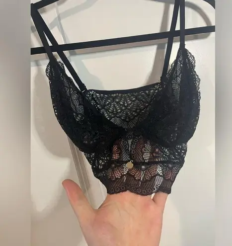 Black Limba Black Lace Unpadded No Ring Frilly Fit Bralette Lingerie Sz Large