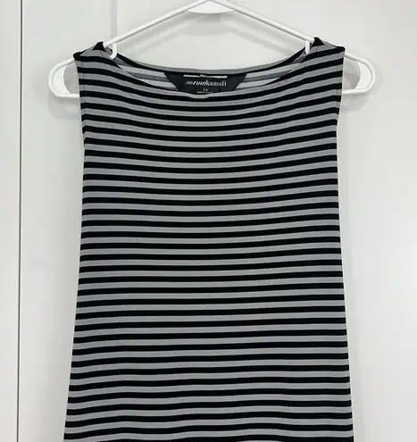 Norma Kamali Large Black, White Stripe Sleeveless Bodycon Midi Dress with Sash