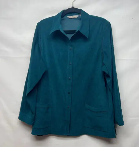 Tan Jay Vintage Faux Suede Women's Shacket Shirt Size 14 Teal Blue