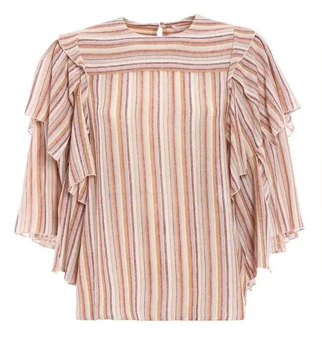 See By Chloe  Ruffled Stripe Wool Gauze Winged Top Sz:38/US6