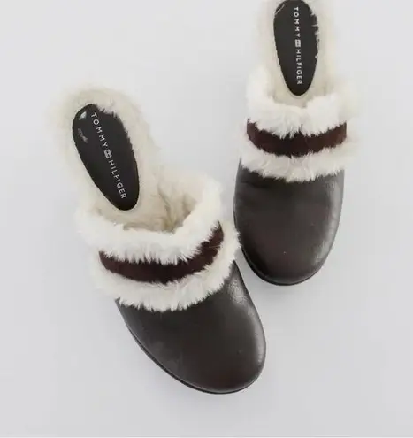 Tommy Hilfiger Merry Vintage Y2K Leather Faux Fur Trim Platform Clogs