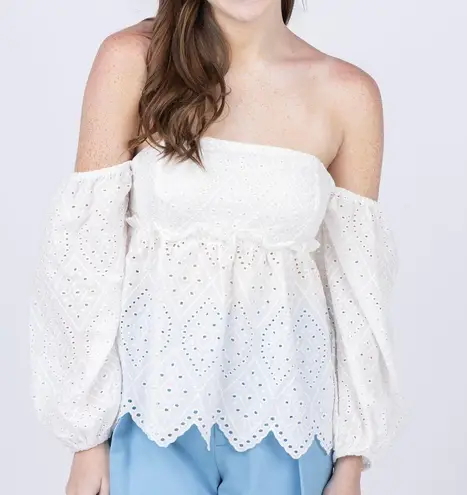Misa New Eyelet Off The Shoulder Puff Sleeve Babydoll Top Sera White Size Small