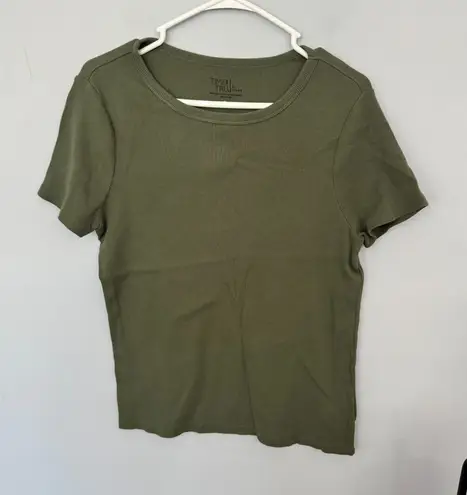 Time And Tru Ribbed Crew Neck Tee Shirt Women's Size Large / 12 - 14 Olive Green - Image 1
