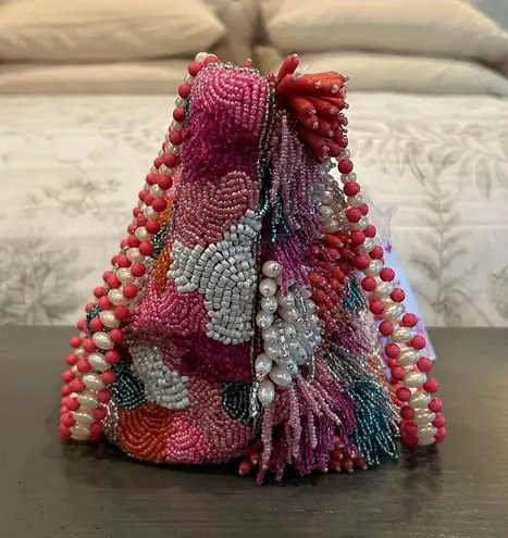 NWT Colorful Beaded Fringe Pearl Rainbow Multicolor Bag