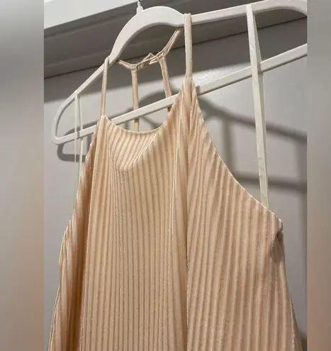 Very J Cream Beige Plisse Textured Trapeze Neck Sleeveless Dress - M