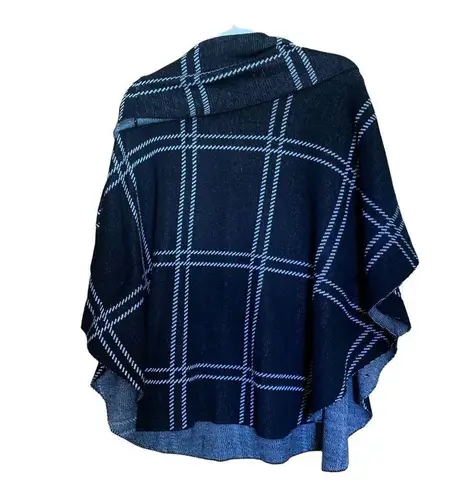 Fever Small Medium Multicolor Windowpane Plaid Poncho Pullover Cowl Neck Sweater