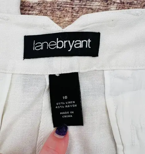 Lane Bryant  High Waisted Linen Blend Wide Leg Pants White 16 Plus Lightweight