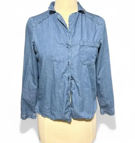 ZARA  Chambray Button Down Shirt Blue Denim‎ Look Top Size Medium