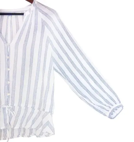 Rails Marti Cayman White/Blue Stripe Long Peasant Sleeve Linen Button Front Top