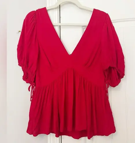 Proenza Schouler Red Puff Sleeve Tie Top