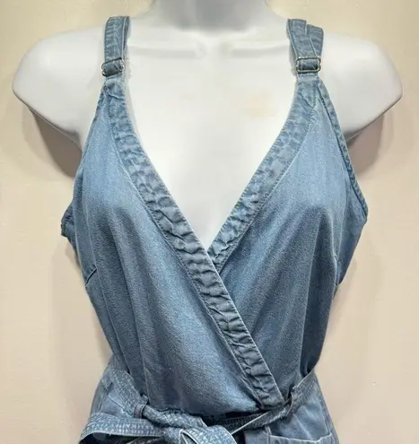 FATE. Natural Fiber Tencel Denim Wrap Front Wide Leg Jumpsuit w Tie Belt Small