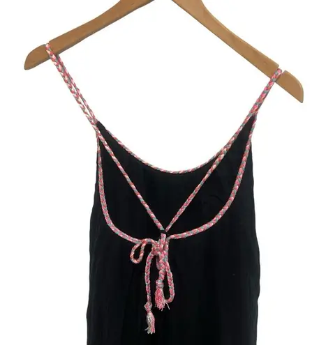 Seafolly black 100% cotton gauze maxi dress braided strappy neck tie size small