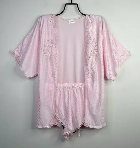 Frederick's of Hollywood Vintage 90s Pink Satin Short Robe Tap Pants Set womens M