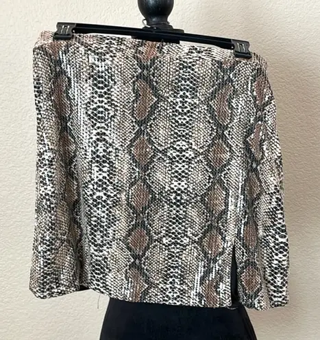 New Sequin Animal Print Skirt with front split Black Size M