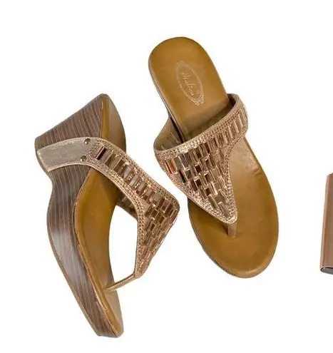 Italina ☻︎ Sparkly Baguette Crystal Wedge Heel Sandals Shoes ☻︎ Rose Gold ☻ 7.5M