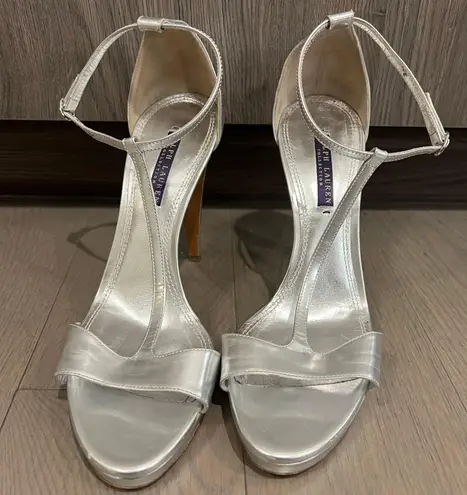 Ralph Lauren $650 Purple Collection T-strap Platform Silver  Heels Size 10