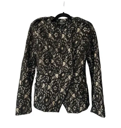 Bebe  Beige Black Lace Button Jacket Size Small