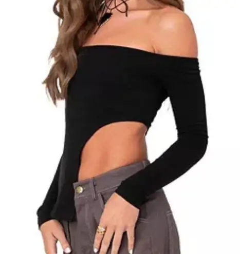 Edikted Asymmetric Off Shoulder Top - Black Size L