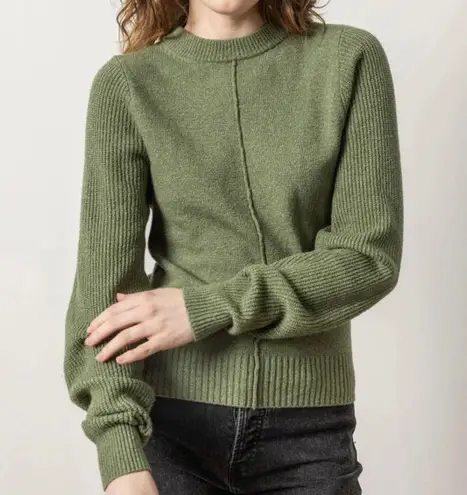 Lilla P Rib Sleeve Cashmere Blend Crewneck Sweater in Wintergreen