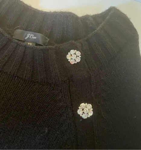 J.Crew  Women’s Black Sweater Dress w/Rhinestone Flower Buttons XS X-small