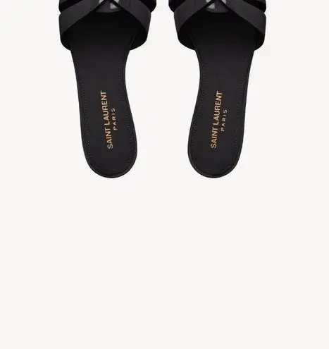 Saint Laurent Tribute Mule Patent Leather Slide Sandals Black Womens Size 36 6