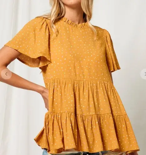 Boho Chic Flutter Sleeve Layered Tiered Baby Doll Short Sleeve Top Sz LG NWT