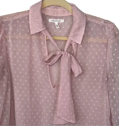 Avec Les Filles Pink Blush Sheer Balletcore Bow Long Sleeve Top Size M