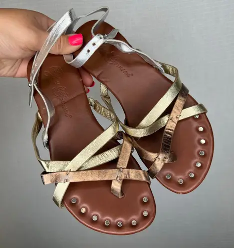 Matt Bernson Jack Designed in New York Metallic Gold Silver Studded Sandals Size 6