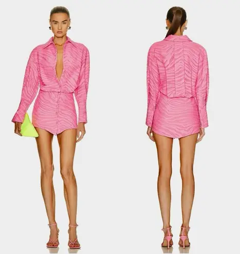 The Attico Silvye Zebra Jacquard Long Sleeve Cotton Blend Shirtdress Pink 42 IT Size M