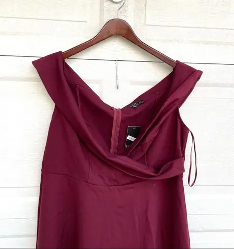 Eloquii NWT  Womens Dress Maroon Off The Shoulder Fit Flare V Neck Plus 18