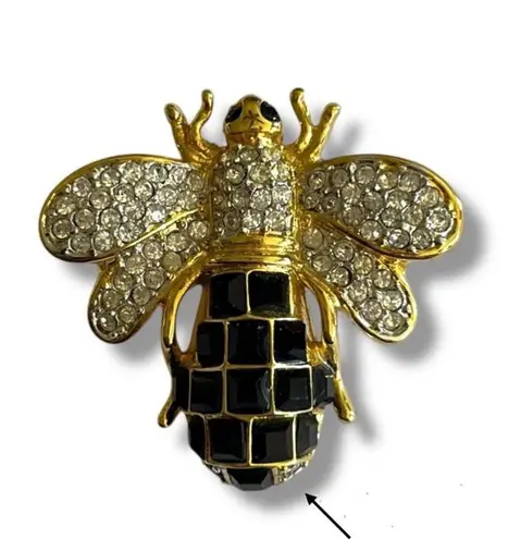 Vintage Rhinestone & cut crystal bumblebee brooch pin Gold