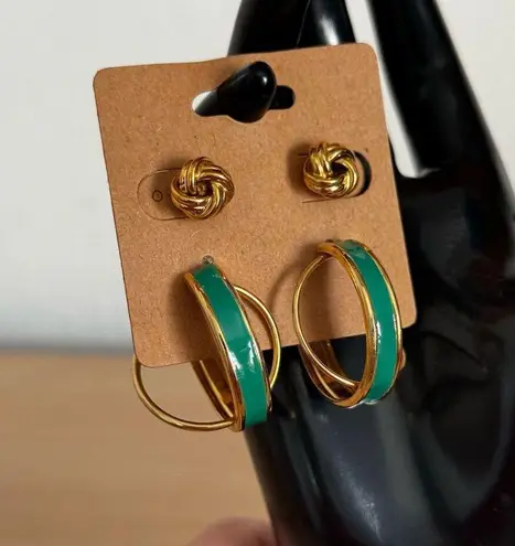 Vintage Gold & Green Hoop Knot Stud Earring Set of 2 Elegant Jewelry