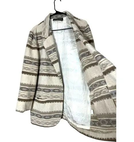 Vintage Casablanca Wool Blend Southwestern Aztec Blazer Coat Size 14 Tan