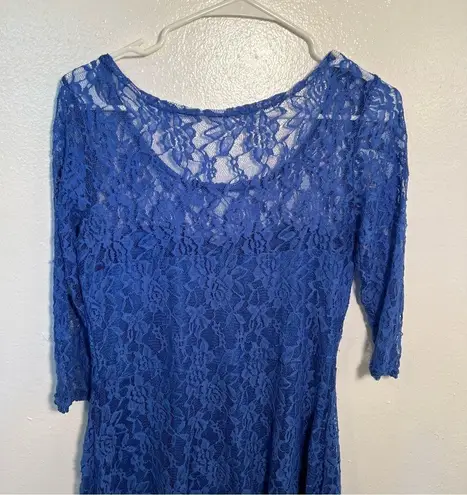 Lace Skater Dress Blue Illusion Neckline Size L