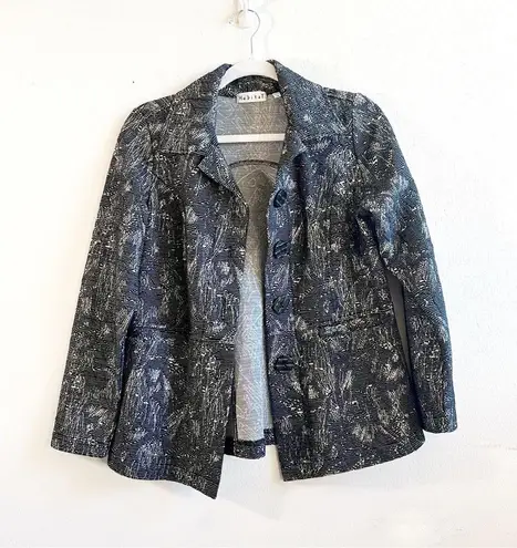 Habitat  Blazer Black & White Falling Leaves Button Up Textured Shaped Sz XS EUC