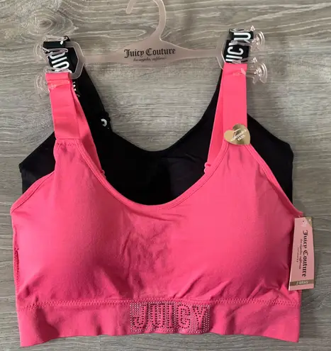 Juicy Couture NWT  Logo 2 Piece Hot Pink & Black Sports Bra Set