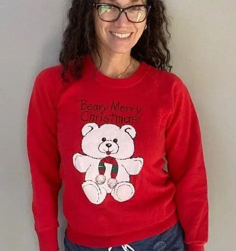 Vintage 1987 Screen Stars Berry Merry Christmas red holiday sweatshirt Sz Small