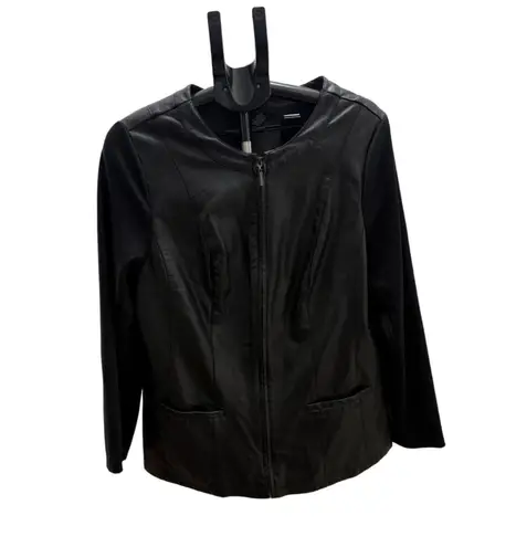 Alfani Mixed Media Faux Leather and Viscose Jacket Women's Size 1X Zipper Front Black