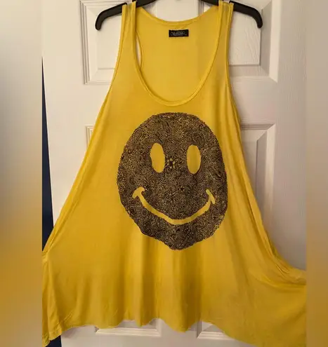 Lauren Moshi Smiley Face Yellow Limited Quantity Pocketed Tank Top Size Medium