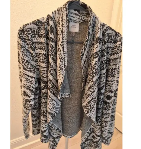 Knox Rose Black White Textured Open-Front Cardigan Sweater Size Large - Image 6