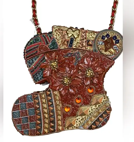 Christmas Stocking Jeweled Beaded Box Purse Clutch Handbag Holiday Unique Red