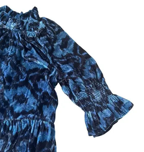 Figue Halima Velvet Mini Dress Navy Blue Tiger Eye Ikat Size XS