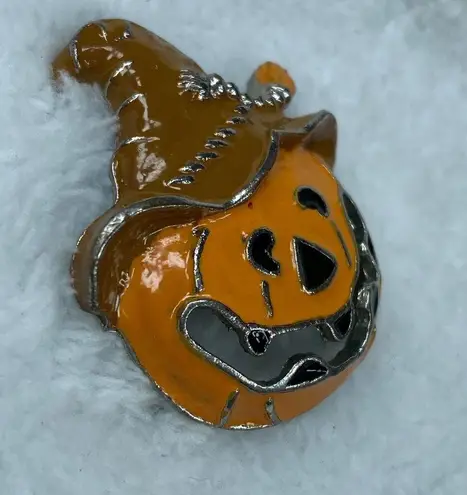 Halloween Orange Pumpkin Scarecrow Hat Jacko lantern Pin Brooch Jewelry